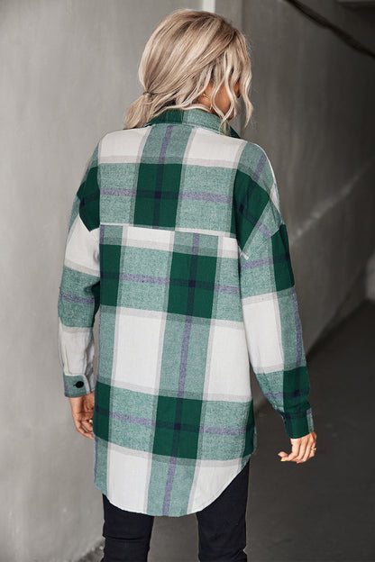 Plaid Collared Neck Longline Shirt