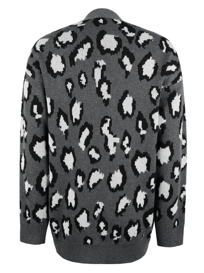 Leopard Open Front Dropped Shoulder Cardigan