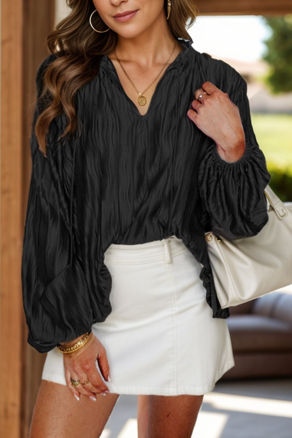 Tie Neck Long Sleeve Blouse