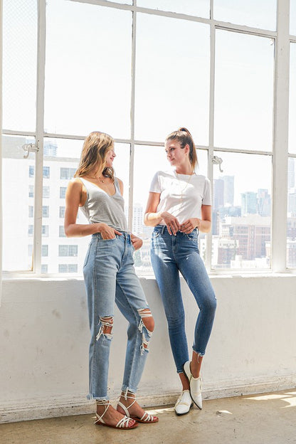 Super High Rise Distressed Relaxed Straight Jeans