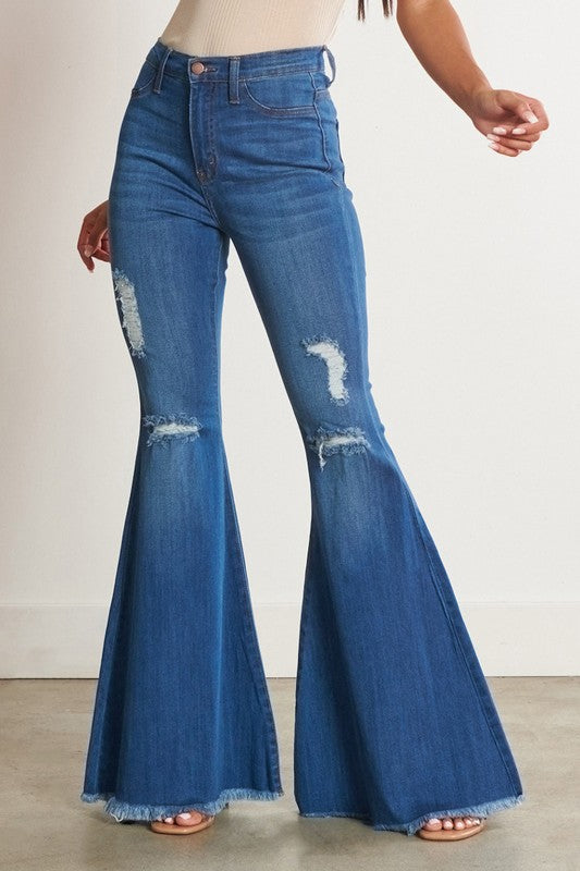 High-Waisted Distressed Flare Jeans