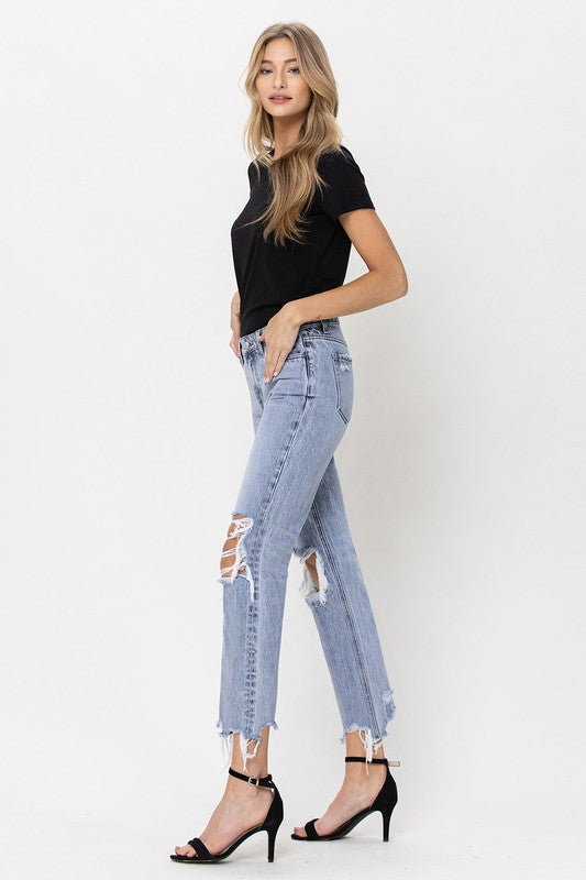 SUPER HIGH RISE 90'S STRAIGHT CROP W DISTRESSED