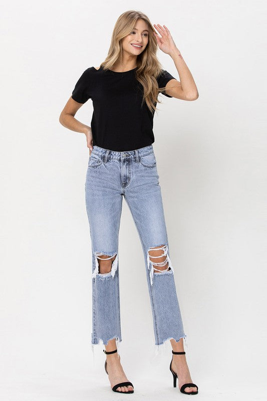 SUPER HIGH RISE 90'S STRAIGHT CROP W DISTRESSED