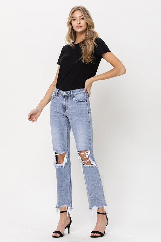 SUPER HIGH RISE 90'S STRAIGHT CROP W DISTRESSED