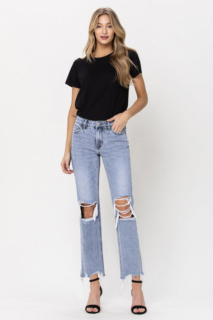 SUPER HIGH RISE 90'S STRAIGHT CROP W DISTRESSED