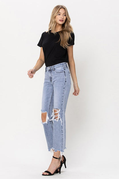 SUPER HIGH RISE 90'S STRAIGHT CROP W DISTRESSED