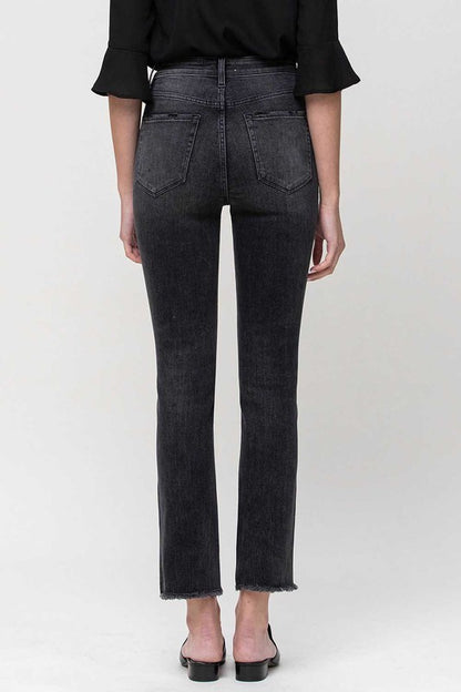 High Rise Straight Crop with Uneven Hem Details