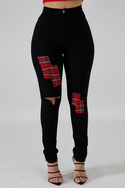 Plaid Patch Skinny Jean