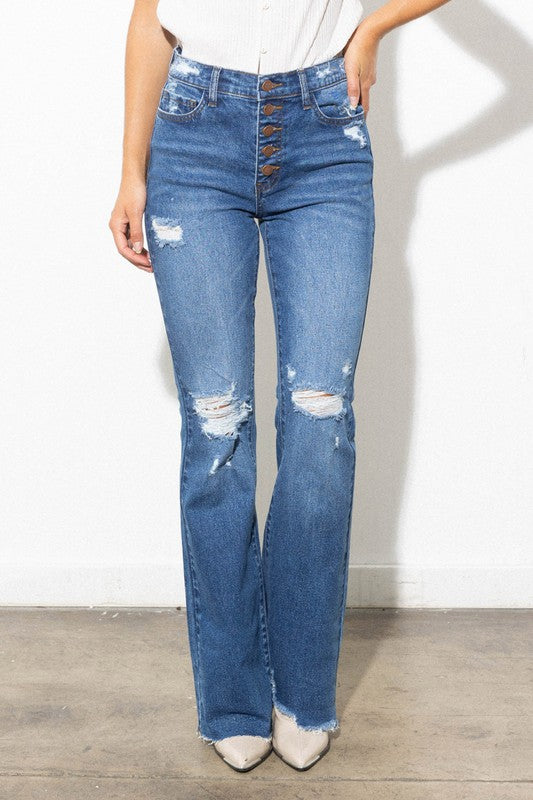 High Waisted Distressed Bootcut