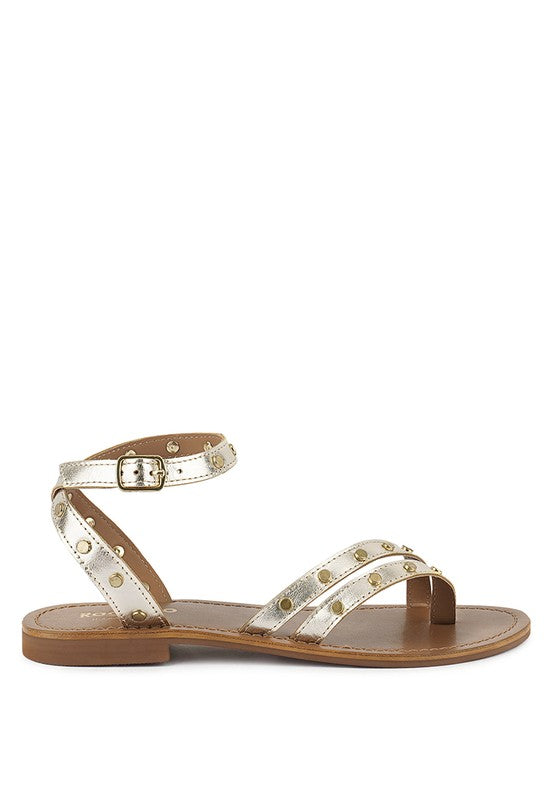 PRAH Studs Embellished Flat Sandals