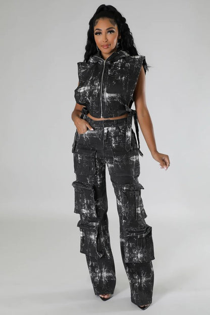 FAHION DENIM TWO PIECE PANTS SET