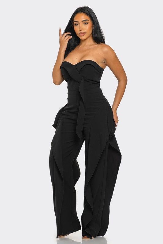 strapless ruffle-detail bustier jumpsuit