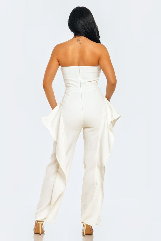 strapless ruffle-detail bustier jumpsuit