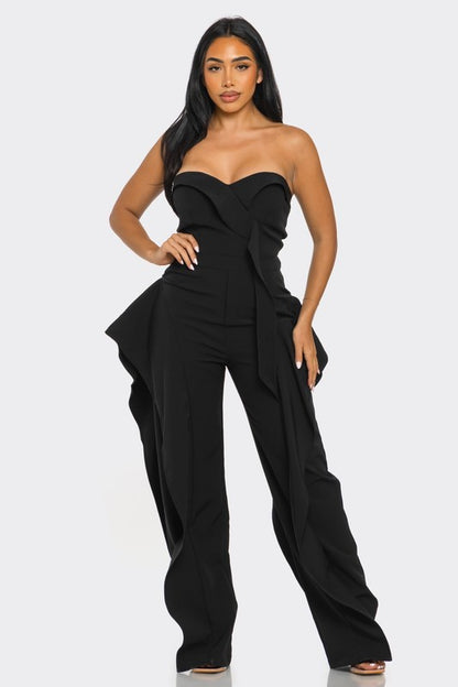 strapless ruffle-detail bustier jumpsuit