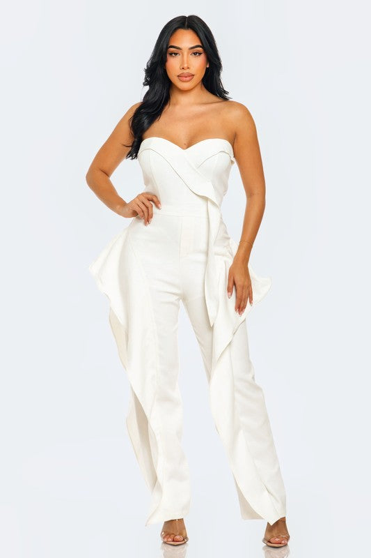 strapless ruffle-detail bustier jumpsuit