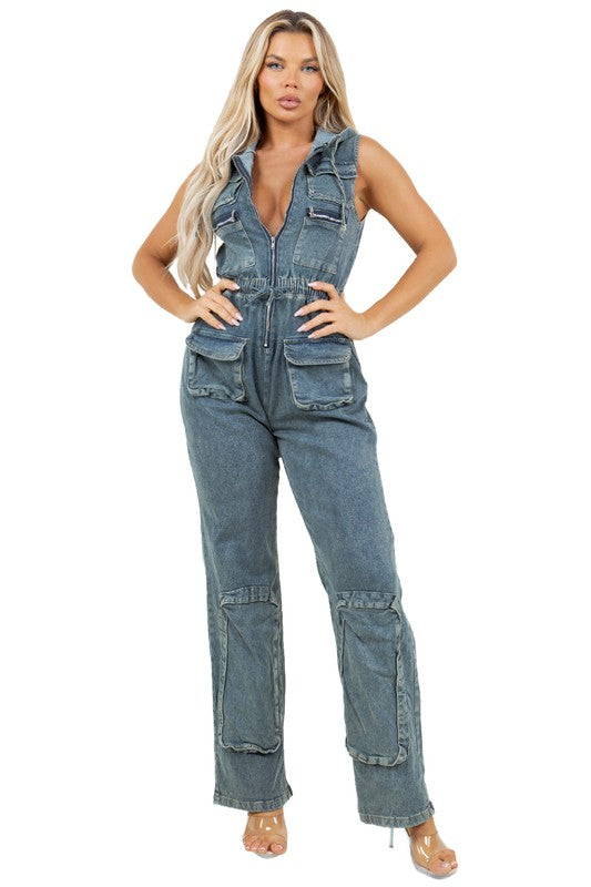 WOMEN FASHION DENIM CARGO STYLE JUMPSUIT