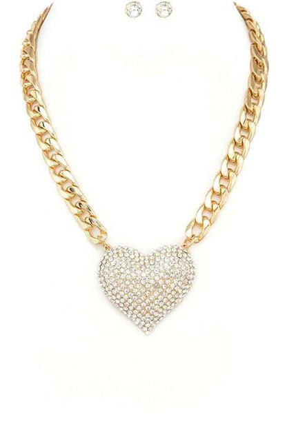 Crystal Heart Statement Necklace Set