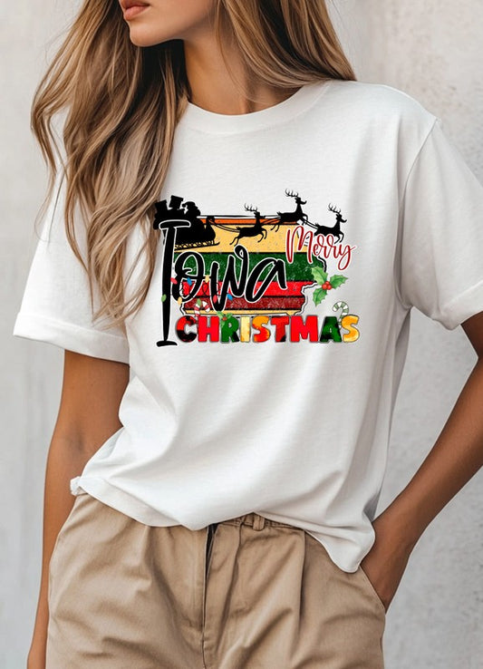 Merry Iowa Christmas Graphic Tee
