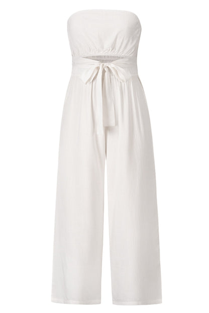 Tied Cutout Tube Wide Leg Jumpsuit