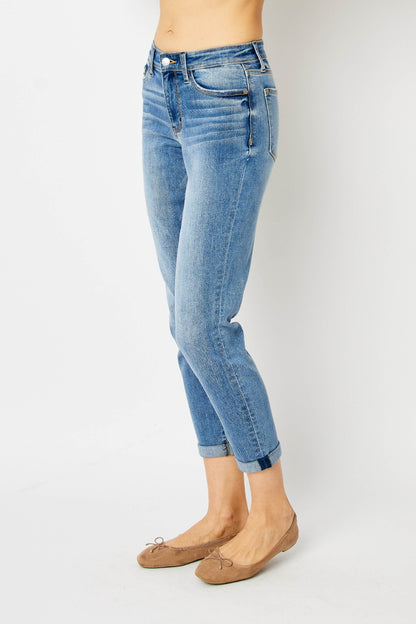 Judy Blue Full Size Cuffed Hem Low Waist Slim Jeans