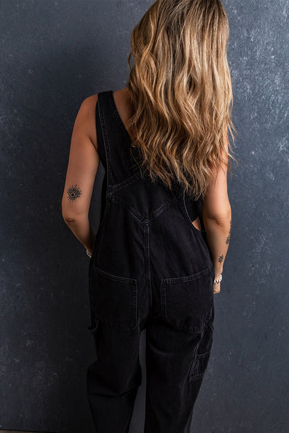 Pocketed Straight Denim Overalls