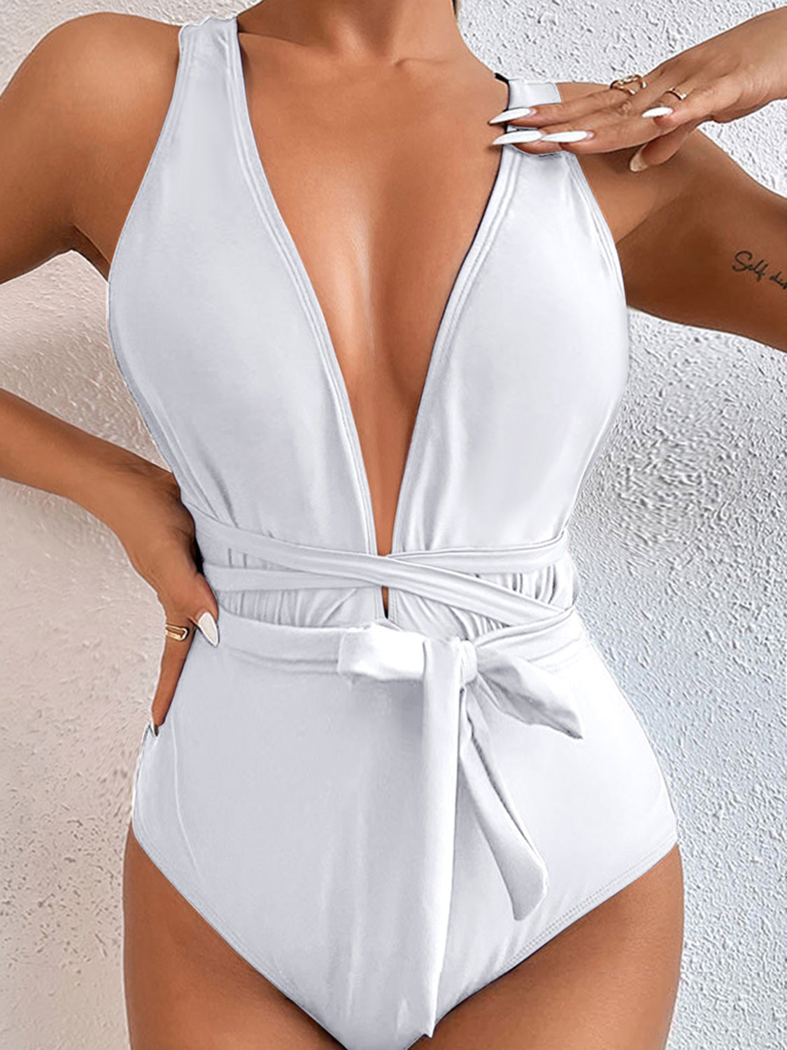 Tied Crisscross Wide Strap One-Piece Swimwear