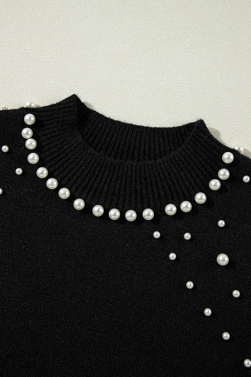 Pearl Detail Mock Neck Long Sleeve Sweater