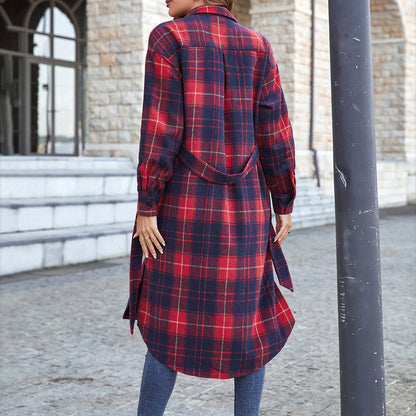 Ivy Lane Plaid Belted Button Down Longline Shirt Jacket