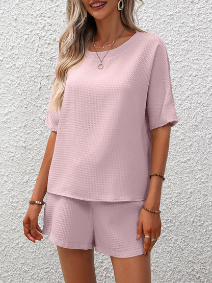 Waffle-Knit Top and Shorts Set