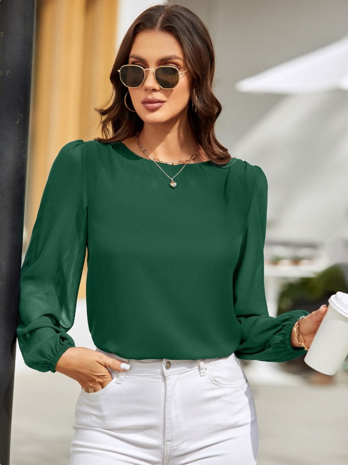 Round Neck Long Sleeve Blouse