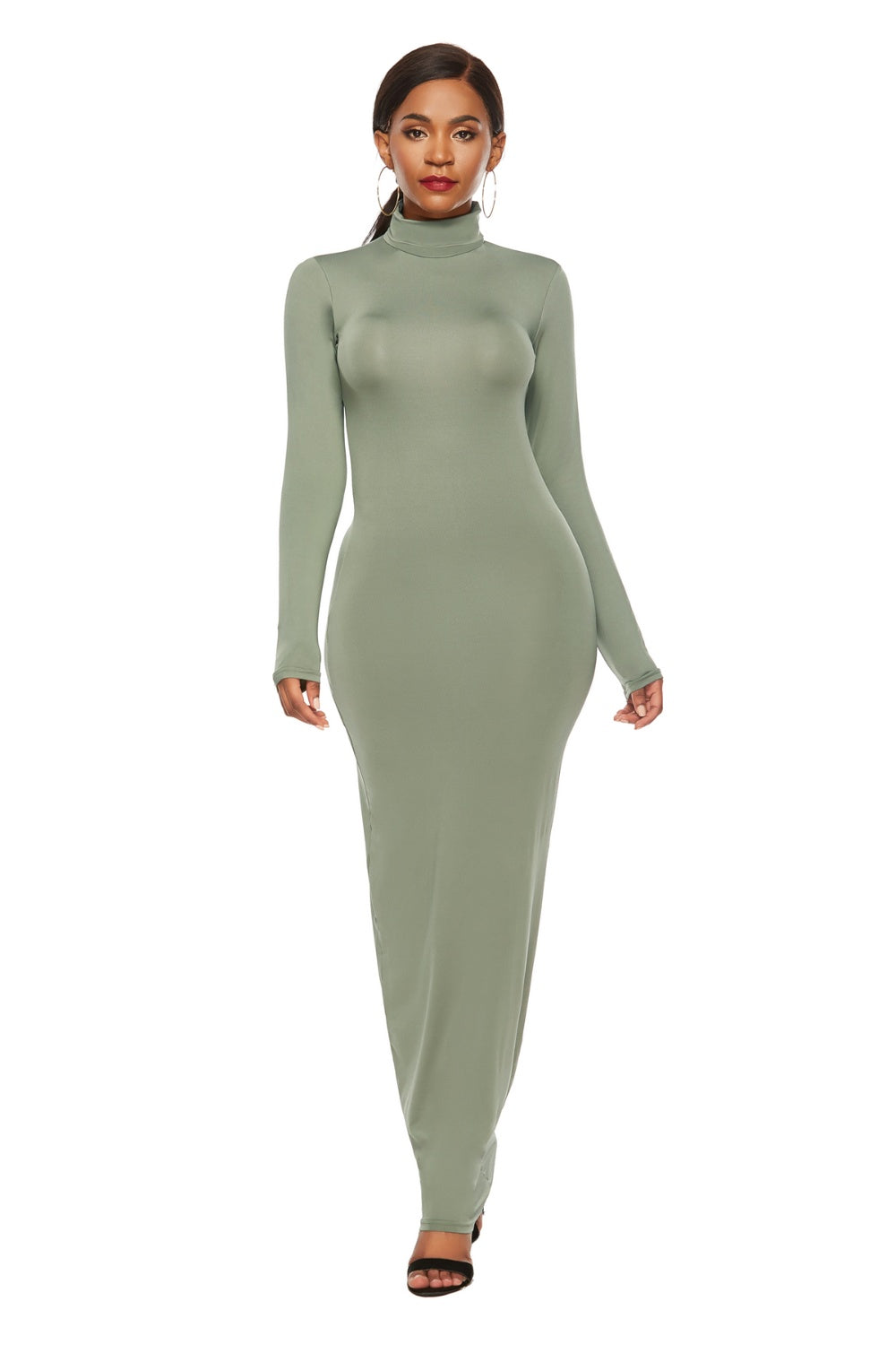 Mock Neck Long Sleeve Maxi Slim Dress