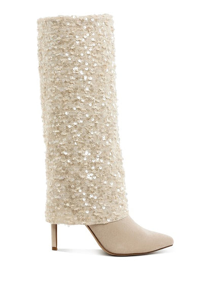 Sin City Sequinned Fold-Over Calf Boots