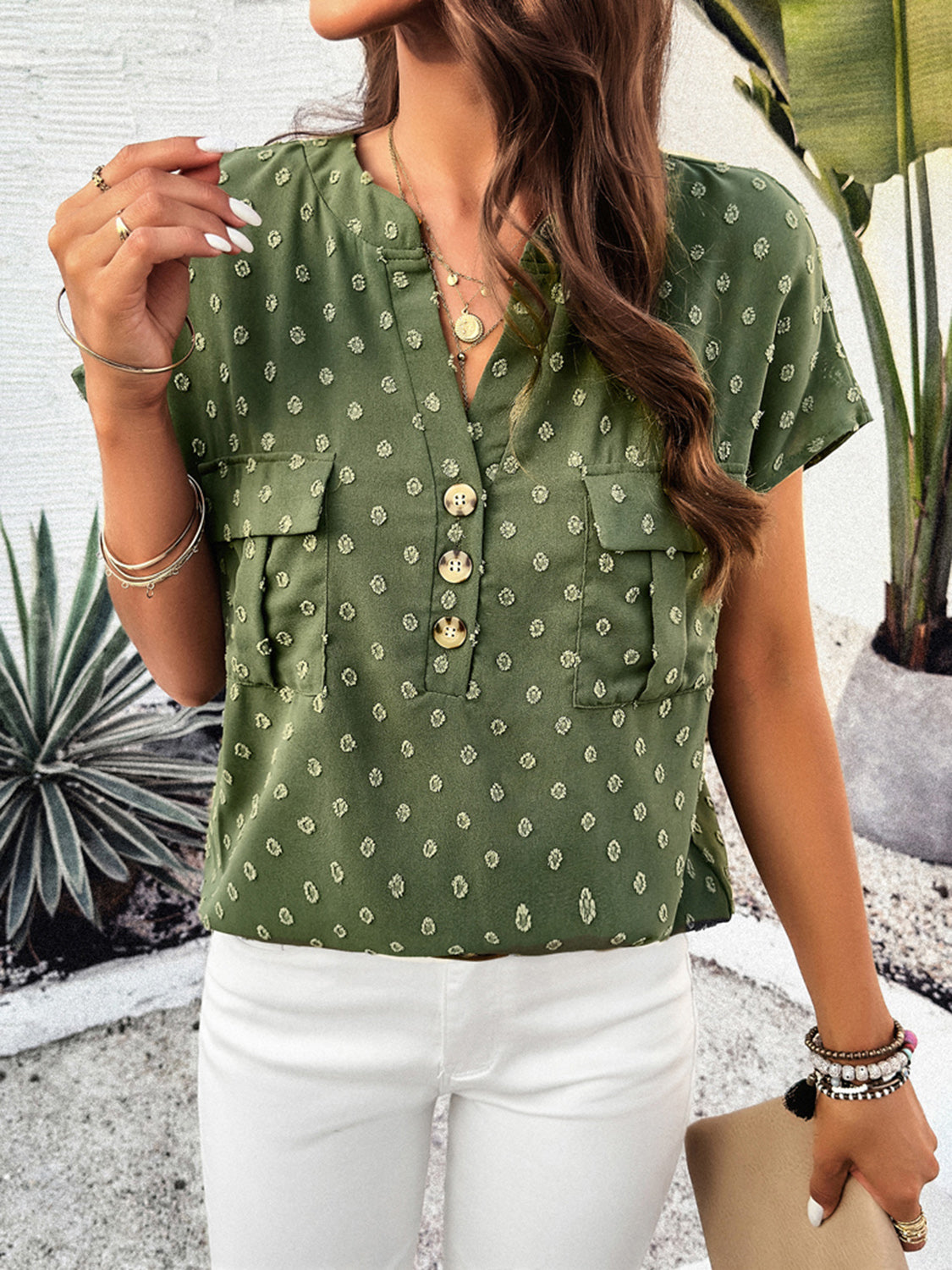 Swiss Dot Short Sleeve Blouse