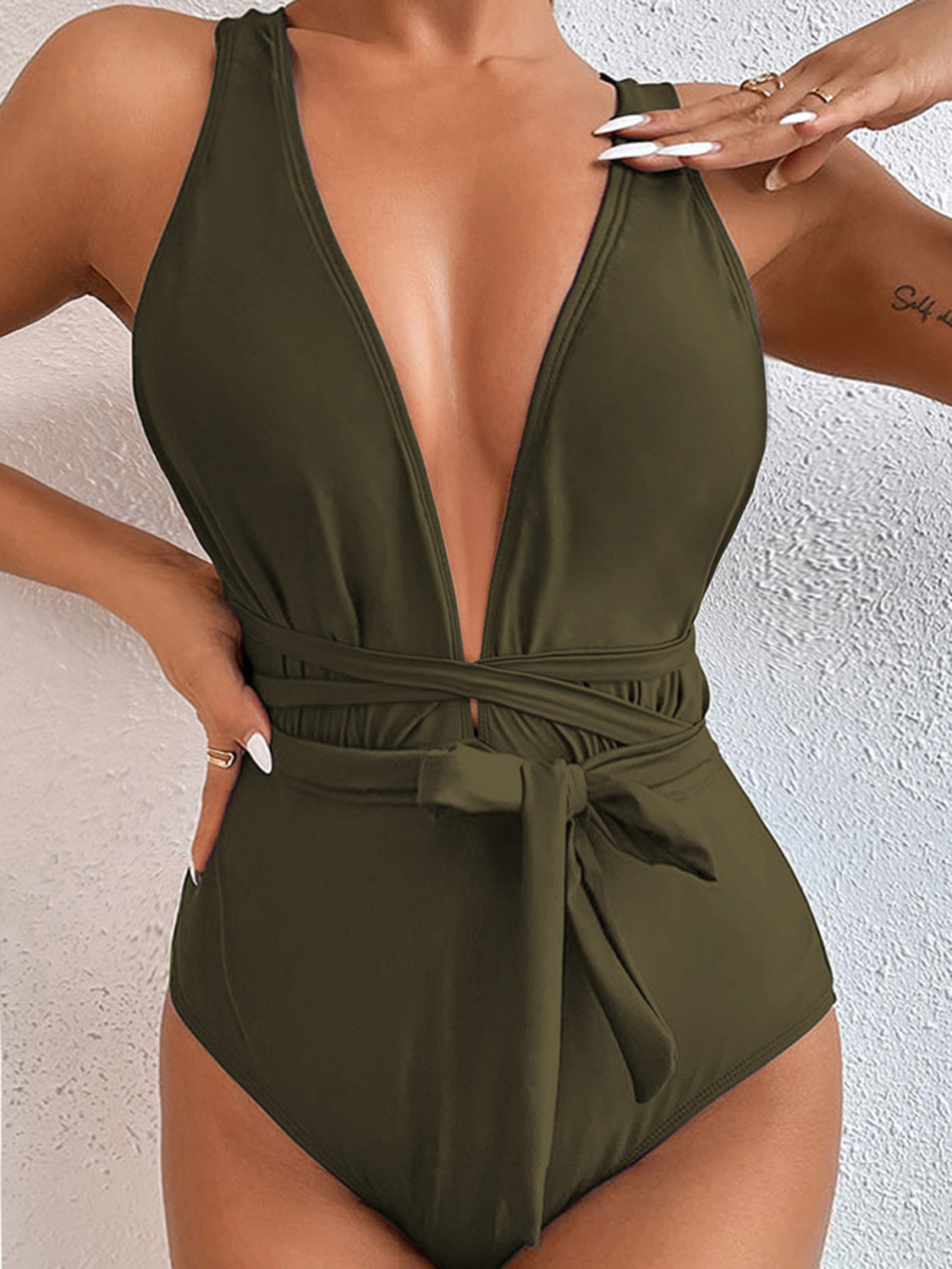 Tied Crisscross Wide Strap One-Piece Swimwear