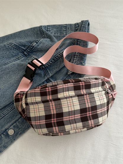 Plaid Adjustable Strap Crossbody Bag