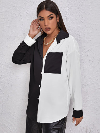 Contrast Dropped Shoulder Long Sleeve Shirt