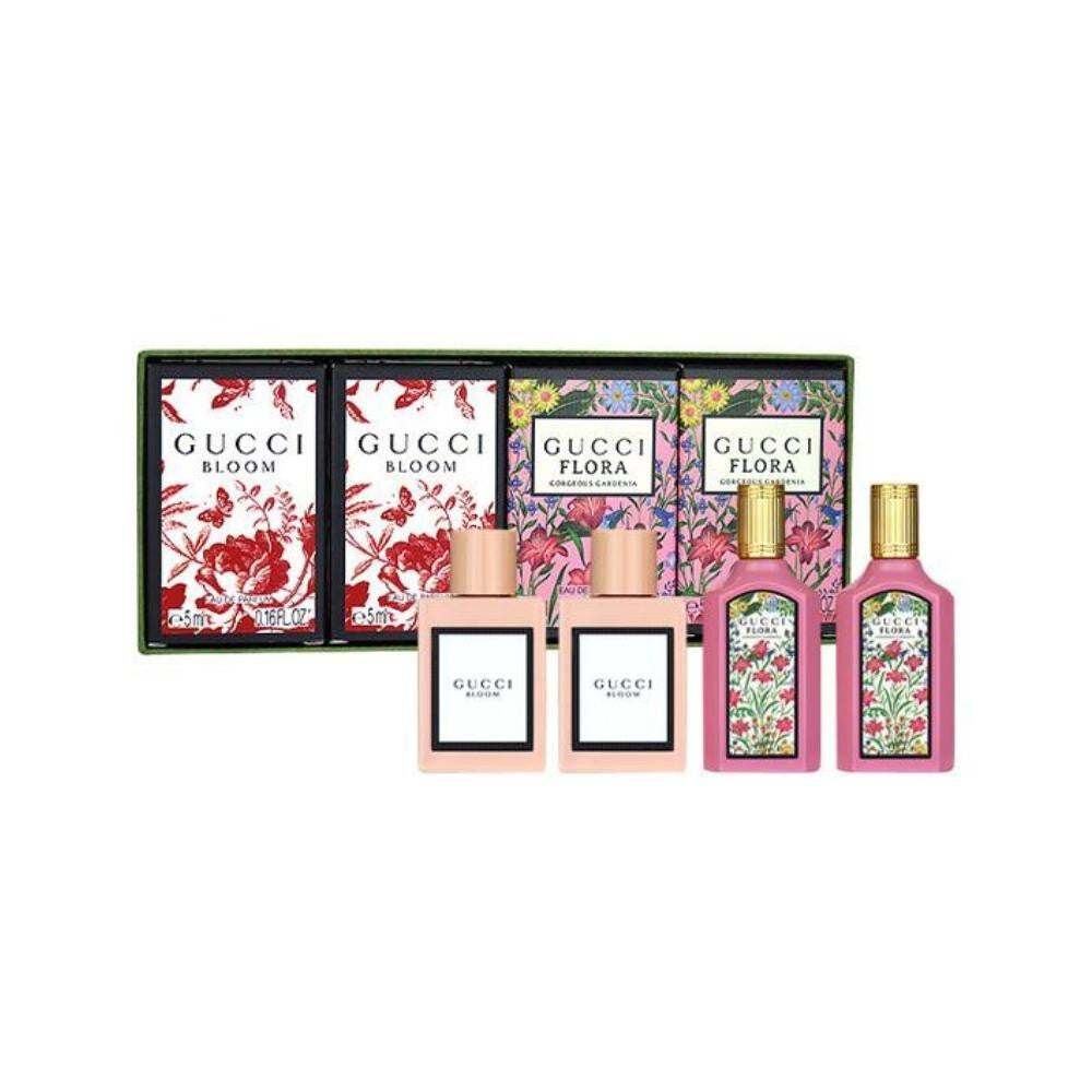 Gucci 4 Piece Mini Set for Women: 2 x Bloom 0.16 oz EDP + 2 x Flora Gorgeous Gardenia 0.16 oz EDP