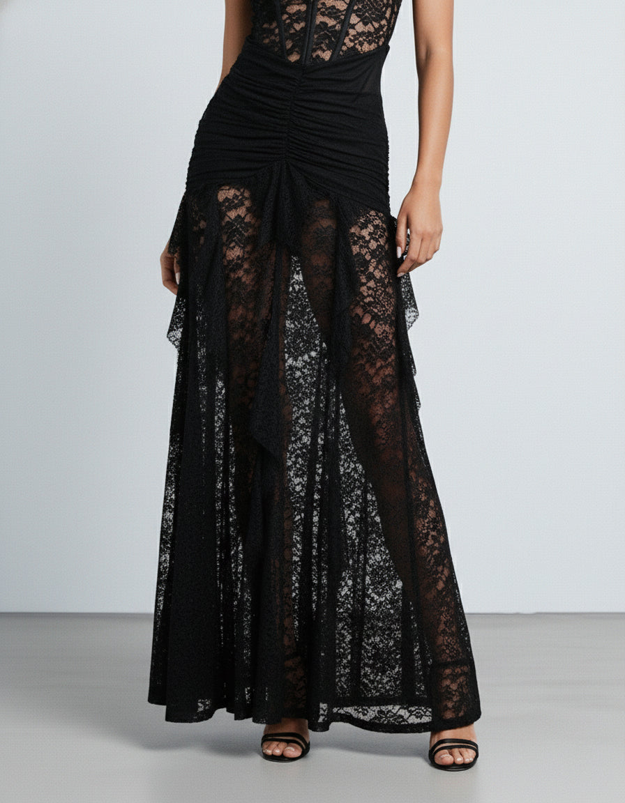 Noir Lace Corset Maxi Dress