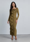 Sculptural Cascade Olive Maxi Dress