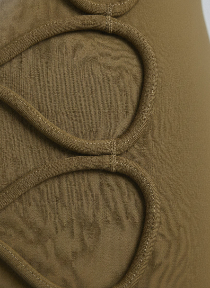 Sculptural Cascade Olive Maxi Dress