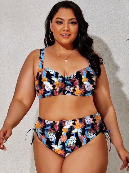 Plus Size Printed Wide Strap Two-Piece Swim Set