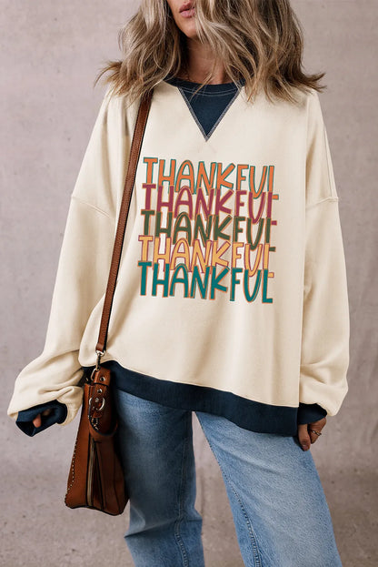 THANKFUL Round Neck Long Sleeve Sweatshirt