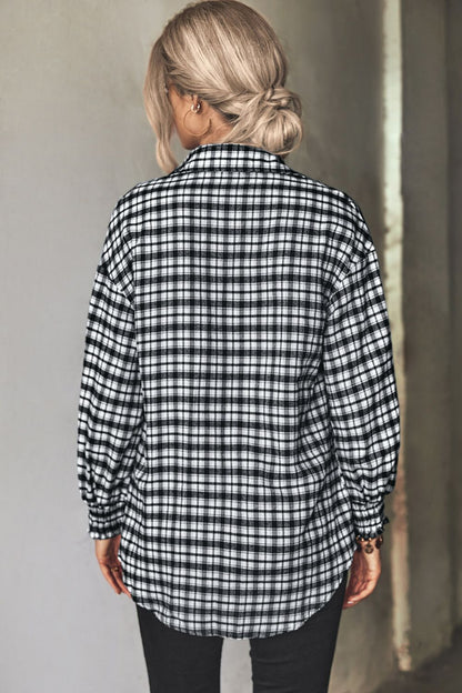 Plaid Button Front Dropped Shoulder Shirt