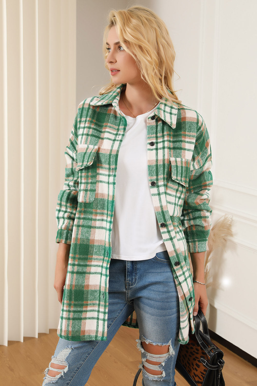 Plaid Dropped Shoulder Shirt Jacket