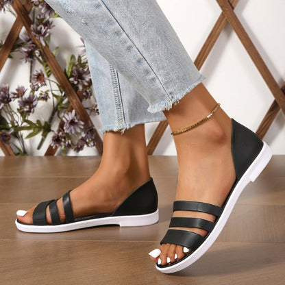 PU Leather Three-Strap Sandals