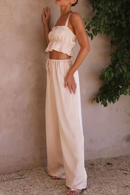 Ruffled Sleeveless Top and Wide Leg Pants Set