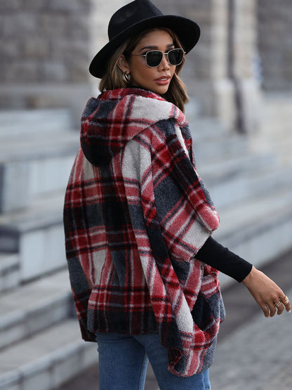 Plaid Hooded Coat with Pockets