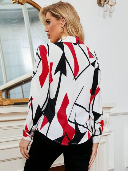 Printed Collared Neck Long Sleeve Shirt