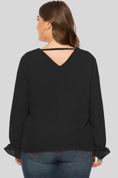 Plus Size Cutout Flounce Sleeve Blouse