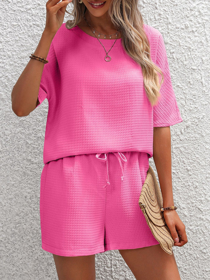 Waffle-Knit Top and Shorts Set